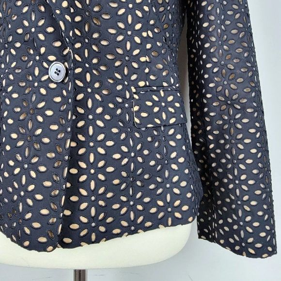 Michael Kors Made In Italy Black Caramel Cotton Silk Embroidered Cutout Blazer 6 - Picture 7 of 15